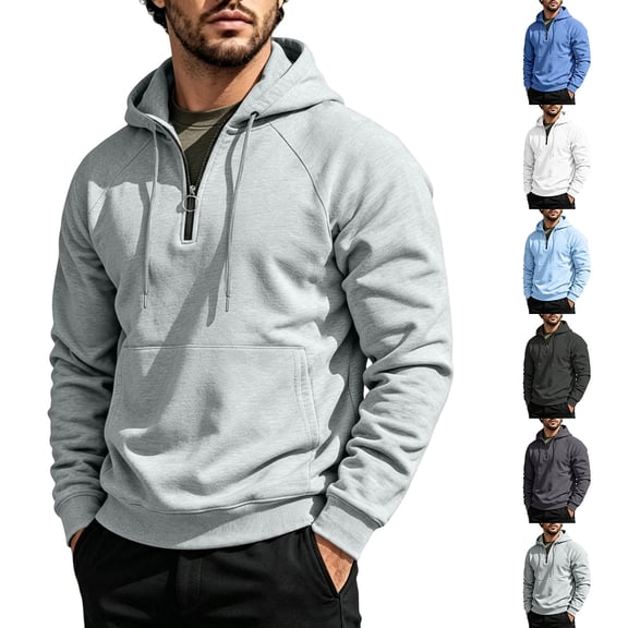 Dwellite Hoodie Men Quarter Zip Fleece Baggy Comfort Athleisure Pullover Long Sleeve Trendy Sweatshirt 2026 Sky Blue 3XL
