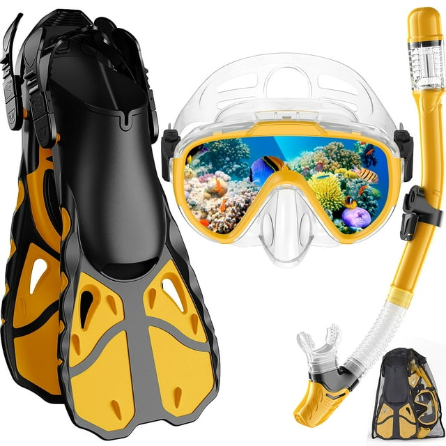 Conjunto de Snorkel Vengreedo con Aletas, Máscara con Sistema Seco para Adultos