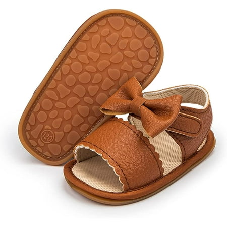 

QWZNDZGR Baby Toddler Infant Girls PU Leather Soft Open Toe Summer Sandals Flower Princess Flat Shoes