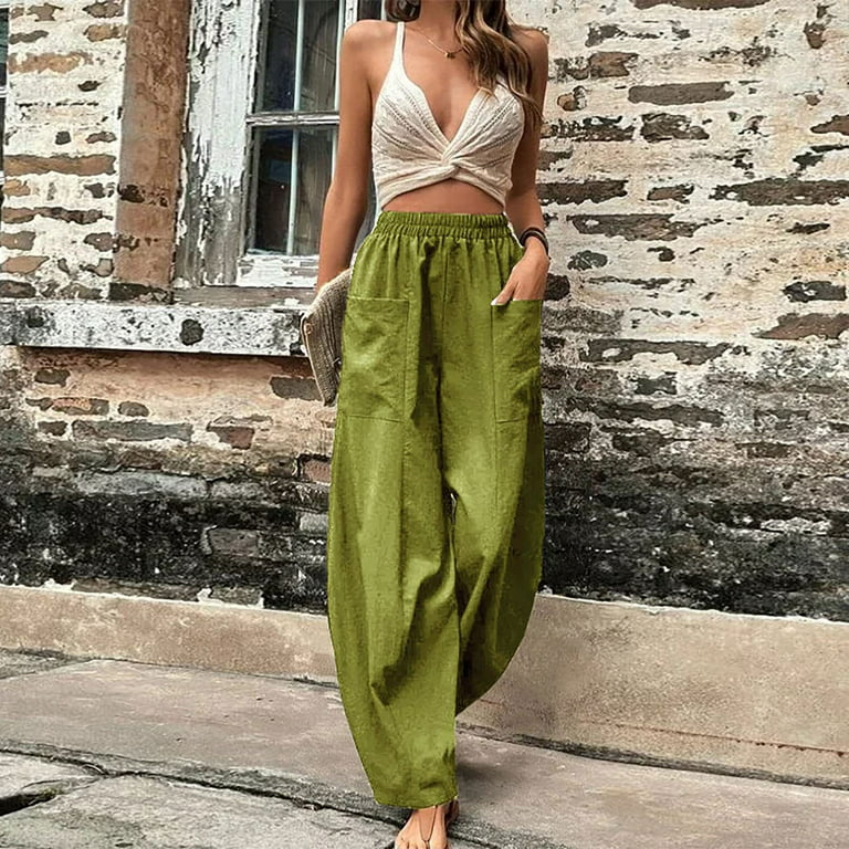 Herrnalise Womens Linen Pants High Waisted Wide Leg Casual Loose