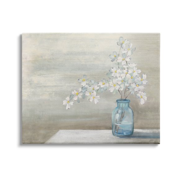 Stupell Industries Classic Dogwood White Florals Blue Jar Country Flowers, 48 x 36, Design by Julia Purinton