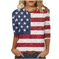 thumbnail image 2 of Cavosen Independence Day Clothes Women Petite Independence Day 3/4 Sleeve Crewneck Shirts USA Star Striped Graphic Tops Lady XL 4th of July Casual T Shirts Red White and Blue Tunic Tees, 2 of 5