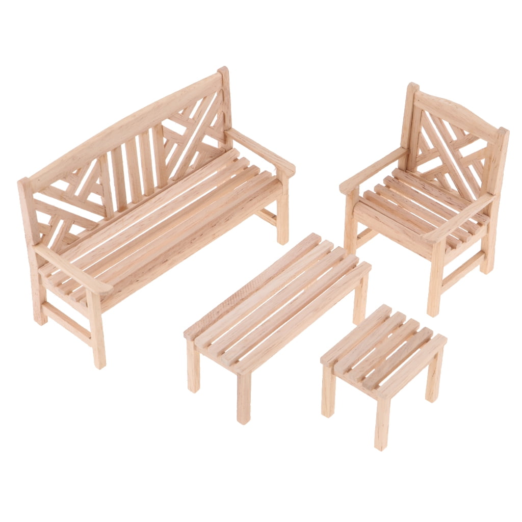 Scale 1:12 Set: " Garden Furniture " Set N 4 Chairs and 1 Table Metal 