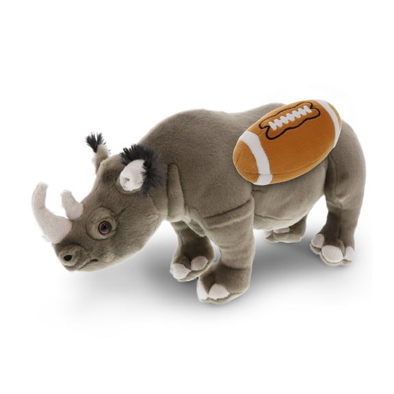 DolliBu Wild Rhino Stuffed Animal with Football Plush - Soft Huggable Rhinoceros, Adorable Playtime Rhino Plush Toy, Cute Wildlife Gift, Plush Doll Safari Animal Toy for Kids, Adults - 16 Inches