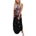 thumbnail image 2 of SMihono Robe Maxi Bohème d'Été pour Femmes Grande Taille Robe Longue Sans Manches Imprimée Col Croisé devant Robe de Plage, 2 of 5