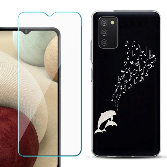Slim-Fit TPU Fashion Phone Case for Samsung Galaxy A03s, with Tempered Glass Screen Protector, by OneToughShield ® - Dolphin Music