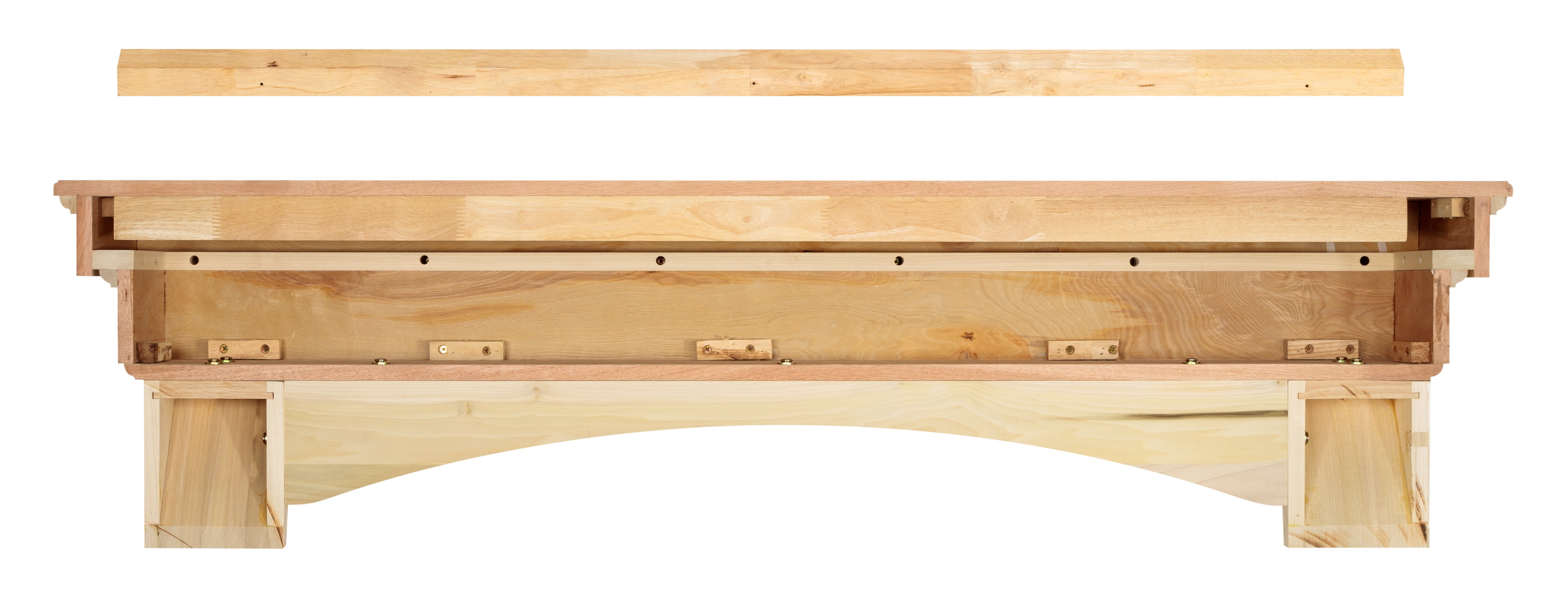 Pearl Mantels Auburn Versatile Premium Wood Mantel Shelf, Unfinished, Paint And Stain Grade, 60"L & 10"D, Hang Alone, With Corbels Or With Corbels And Arch (Included)