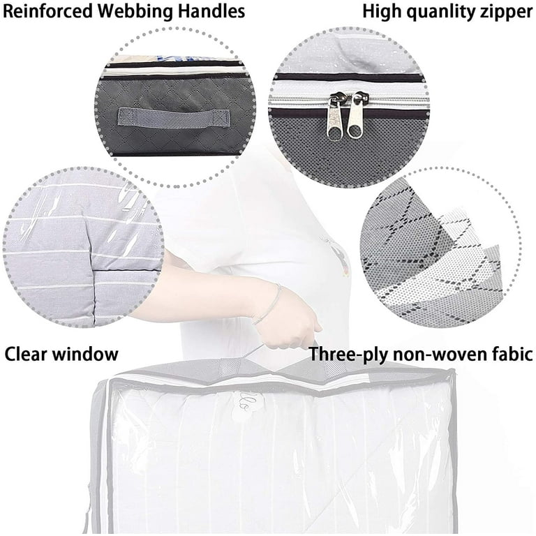  Clear Storage Bags - 3 Pack Zippered Moving Bags, See Thru  Transparent Heavy Duty Totes with Handles, Large & Waterproof for Clothes,  Blankets, Linens, Packing, Organizing, Under Bed - 27x12x13.75 