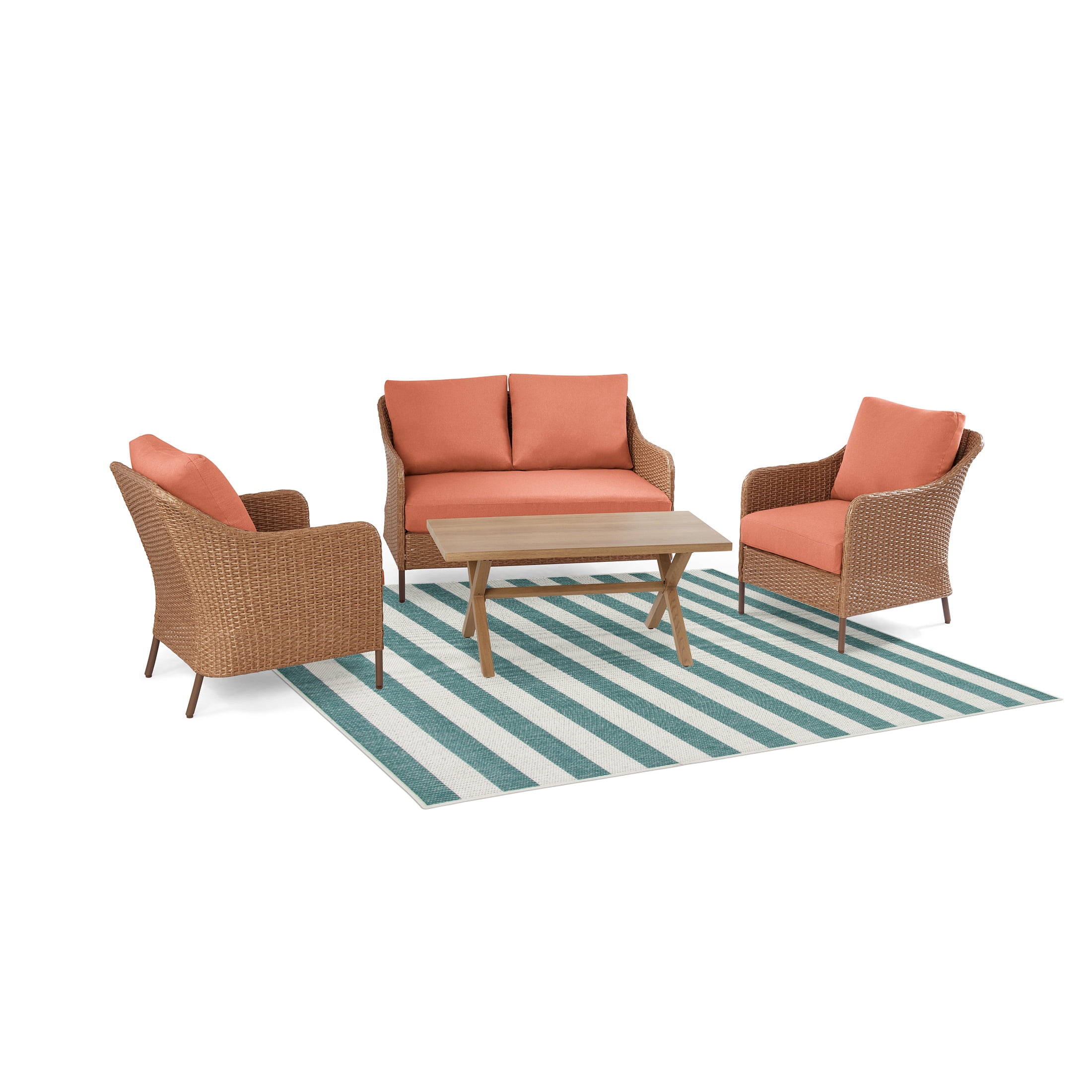 Mainstays Teal and White Striped Southwest Cabana Woven Outdoor Rug, 5' x 7'