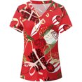 thumbnail image 1 of Pompotops Blouse de Travail pour Femmes de Noël à Manches Courtes, Col en V, Imprimée, Chandail T-Shirt Haut, 1 of 4