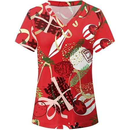 

Winter Savings 2022! purcolt Plus Size Christmas Scrub Tops for Women Snowman Print Nurse Working Uniform Short Sleeve V Neck Workwear Blouse Shirts with Pockets