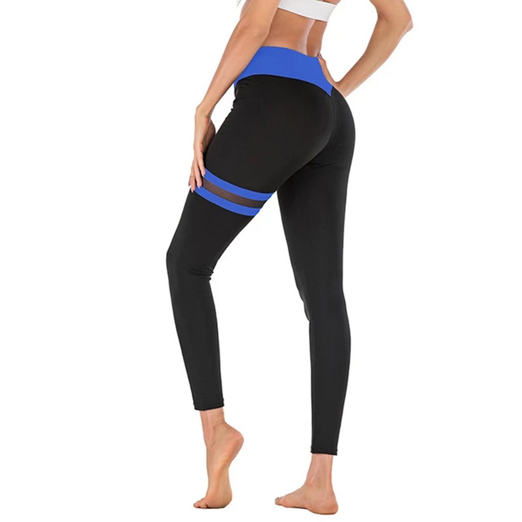 Womens Gauze Splicing Yoga Pants Ladies High Waist Stitching Fitness Skinny Leggings Running Workout Pants 