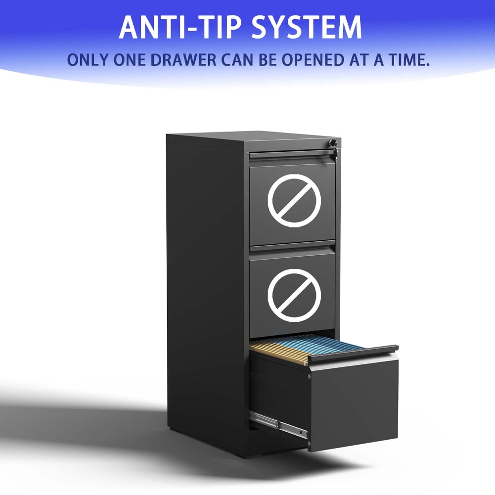 Black 3 Drawer Metal File Cabinet with Lock,Heavy Duty Metal Filing Cabinet for Office,Business,Home, Legal/Letter Size