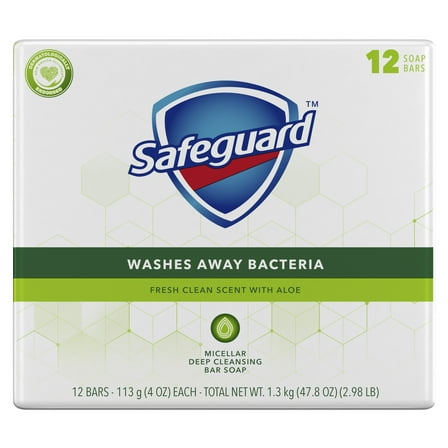 Safeguard Deodorant Bar Soap, White with Aloe 4 oz, 12 Count
