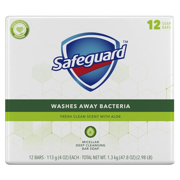 Safeguard Deodorant Bar Soap, White with Aloe 4 oz, 12 Count