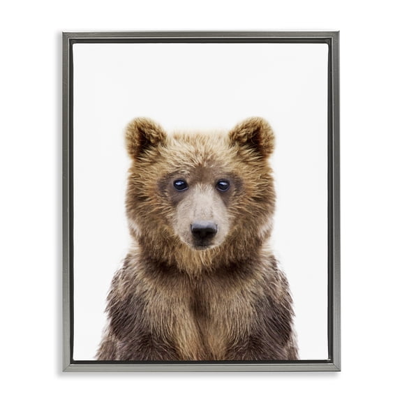 Stupell Industries Farmhouse Brown Bear Portrait Gray Floating Frame Canvas Art, 17 x 21, by Sisi and Seb