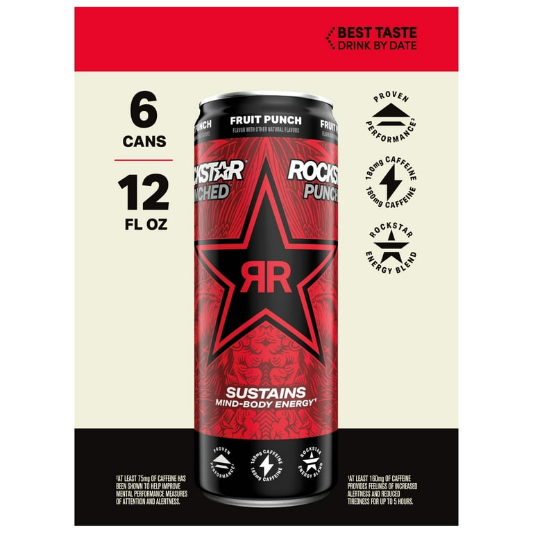 Rockstar Punched Energy Drink Fruit Punch 12 fl Oz 6 Count Cans