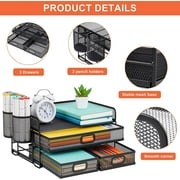 Marbrasse 3 Tier Mesh Desk Organizer with Drawer, Multi-Functional Desk Organizers and Accessories, Paper Letter Organizer with 2 Pen Holder for Home Office Supplies
