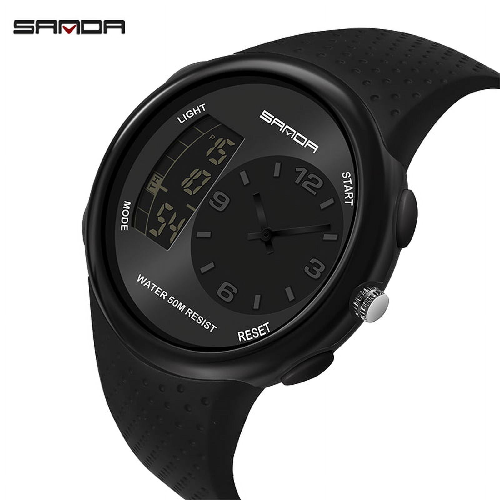 Sanda Men's Analog Sports Watch, LED Large Face Waterproof Wrist Watches, Dual Dial Digital Analog Watches for Men  763