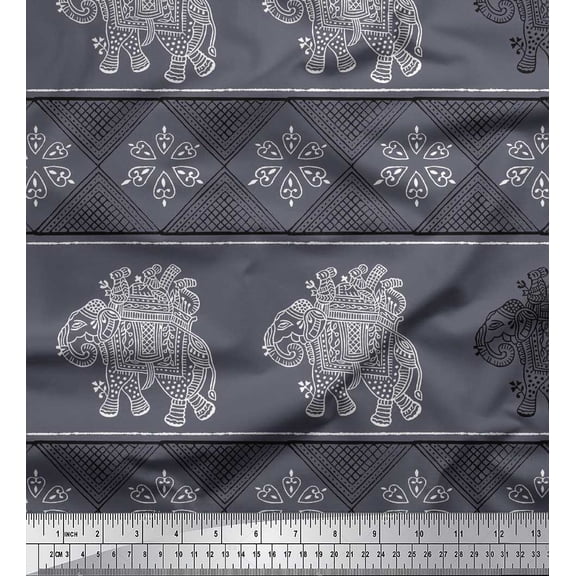 Soimoi Cotton Duck Fabric Floral & Elephant Block Print Fabric by The Yard 42 Inch Wide