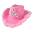 thumbnail image 1 of Pink Cowboy Hat Felt Cowboy Hat with Neck Draw String Cosplay Party Costume Accessories Play Dress Up for Women, 1 of 8