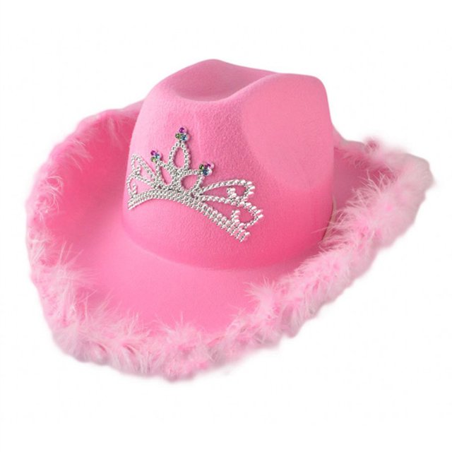 Pink Cowboy Hat Felt Cowboy Hat with Neck Draw String Cosplay Party Costume Accessories Play Dress Up for Women