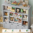 thumbnail image 6 of Hiphuta 49" Wide 4-Tier Toy Storage Organizer, Wood Kid Bookcase with 6 Boxes & 4 Removable Drawers, Bookshelf for Kids' Room, Classroom, Gray + White Boxes, 6 of 7