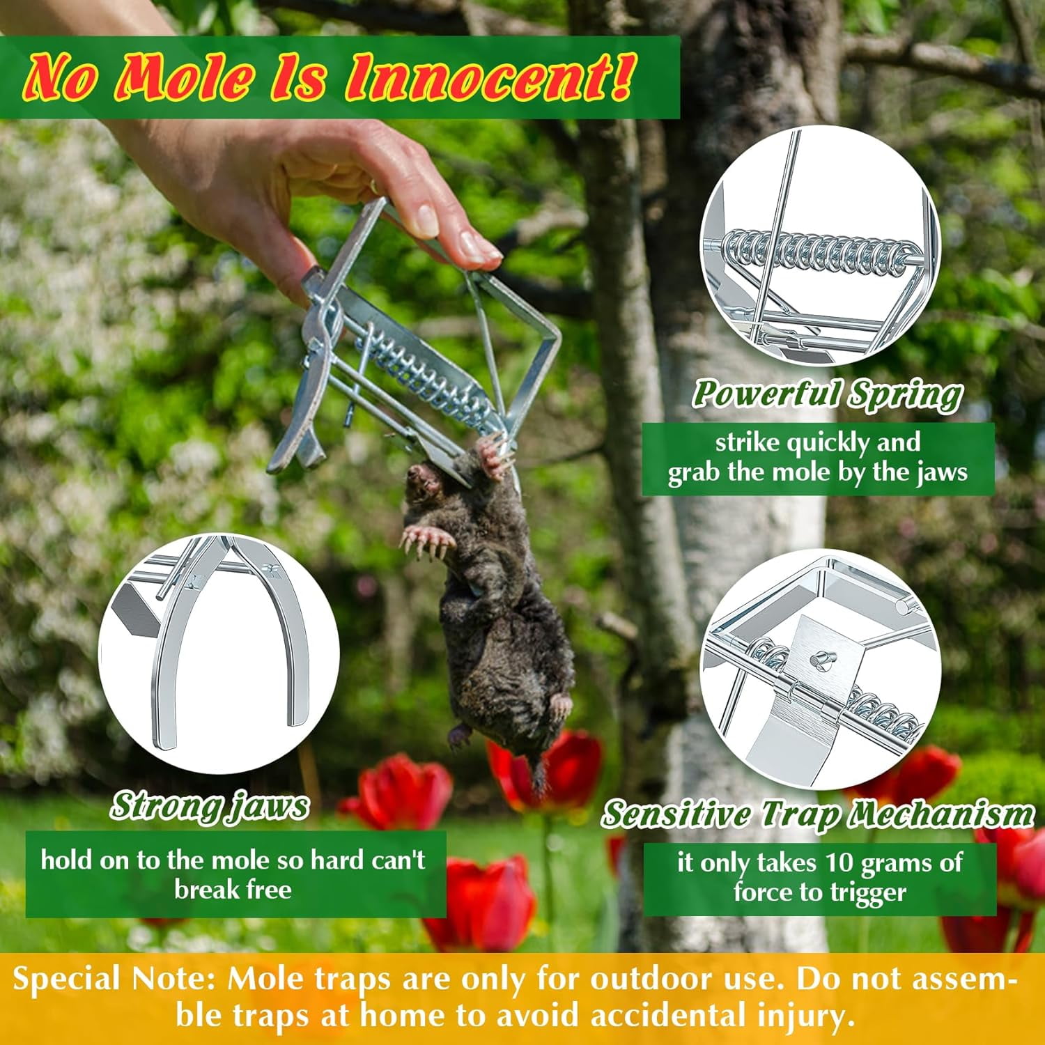4 Pack Mole Traps That Kill Best, Mole Trap Easy to Set, Galvanized Steel Scissor Traps for Lawns, Reusable Quick Capture Gopher Vole Outdoor Use
