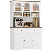 Hiphuta 71in Modern Kitchen Pantry Storage Cabinet, Freestanding Kitchen Hutch Cabinet with Adjustable Shelves & Microwave Stand, Coffee Hutch for Dining Room, White