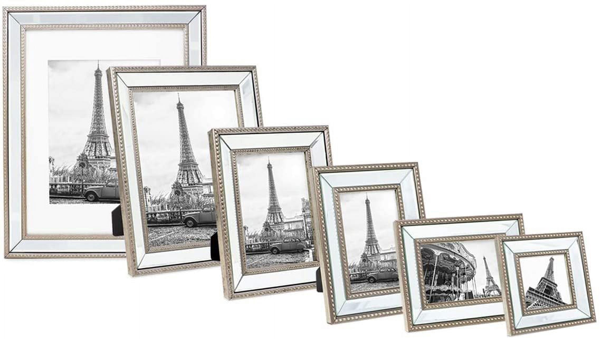 Isaac Jacobs 4x4 Champagne Mirror Bead Picture Frame - Classic Mirrored Frame with Dotted Border Made for Wall Display