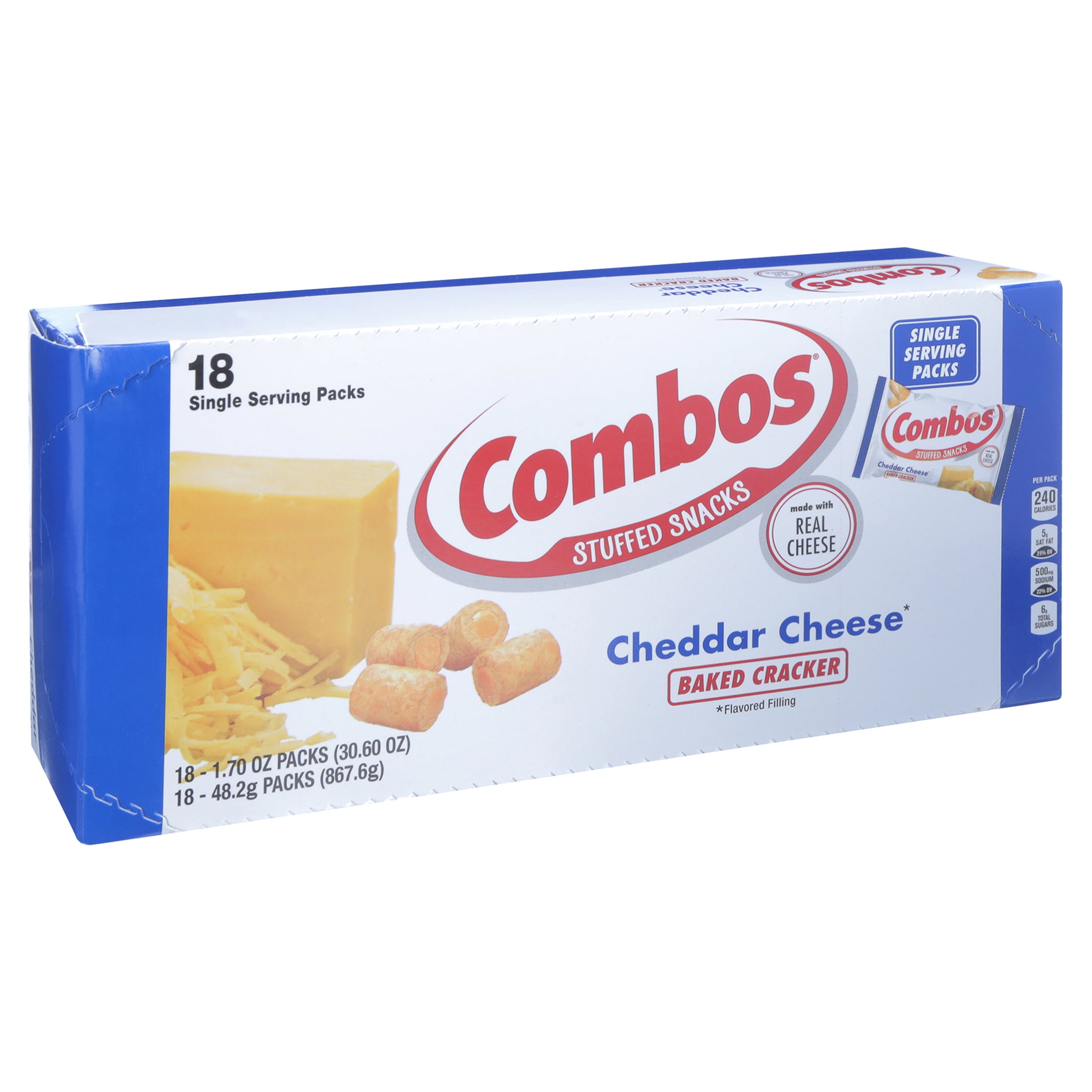 Combos Cheddar Cheese Cracker Baked Snacks, 1.8 Ounce Bags, 18 Count Box
