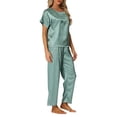 thumbnail image 4 of Conjunto de pijamas de satén para mujeres INSPIRE CHIC, ropa de verano, camisetas de manga corta con pantalones, conjuntos de lounge de seda en gris y verde, 4 of 6