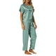 thumbnail image 4 of Conjunto de pijamas de satén para mujeres INSPIRE CHIC, atuendos de verano, camisetas de manga corta con pantalones, conjuntos de lounge de seda en gris y verde, 4 of 6