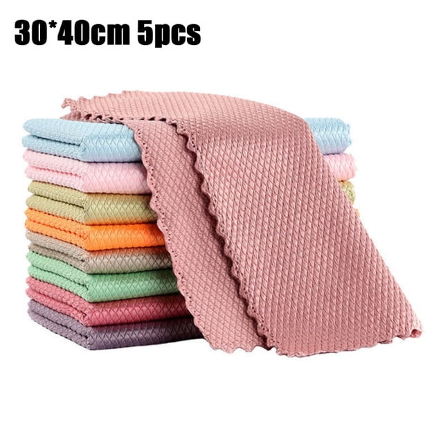 Autrucker Cleaning Cloth,5Pcs Lint Free Cleaning Nanoscale Cloth Fish Scale Cleaning Cloths Reusable Absorbent Polishing Microfiber Dish Cleaning Cloth for Home