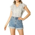 thumbnail image 3 of Allegra K Women's Ruffle Floral Casual V Neck Cap Sleeve Summer Tops, 3 of 7