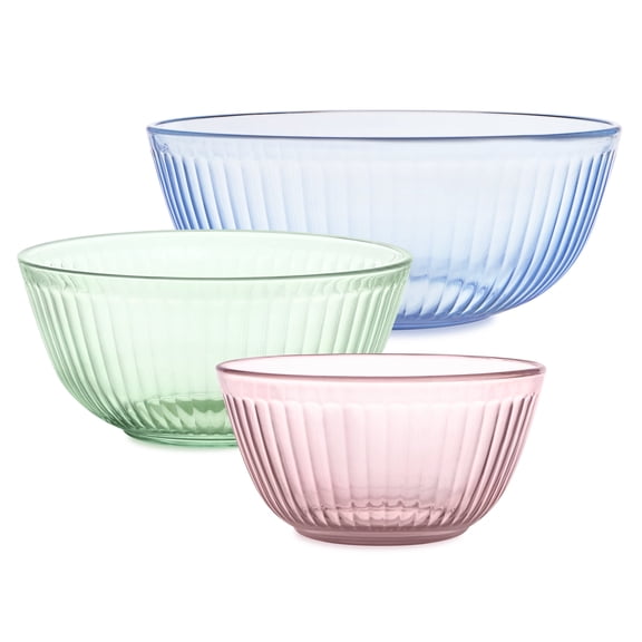 Pyrex Sculpted Tinted Glass Mixing Bowls, 3-pc Set, Mixed Colors