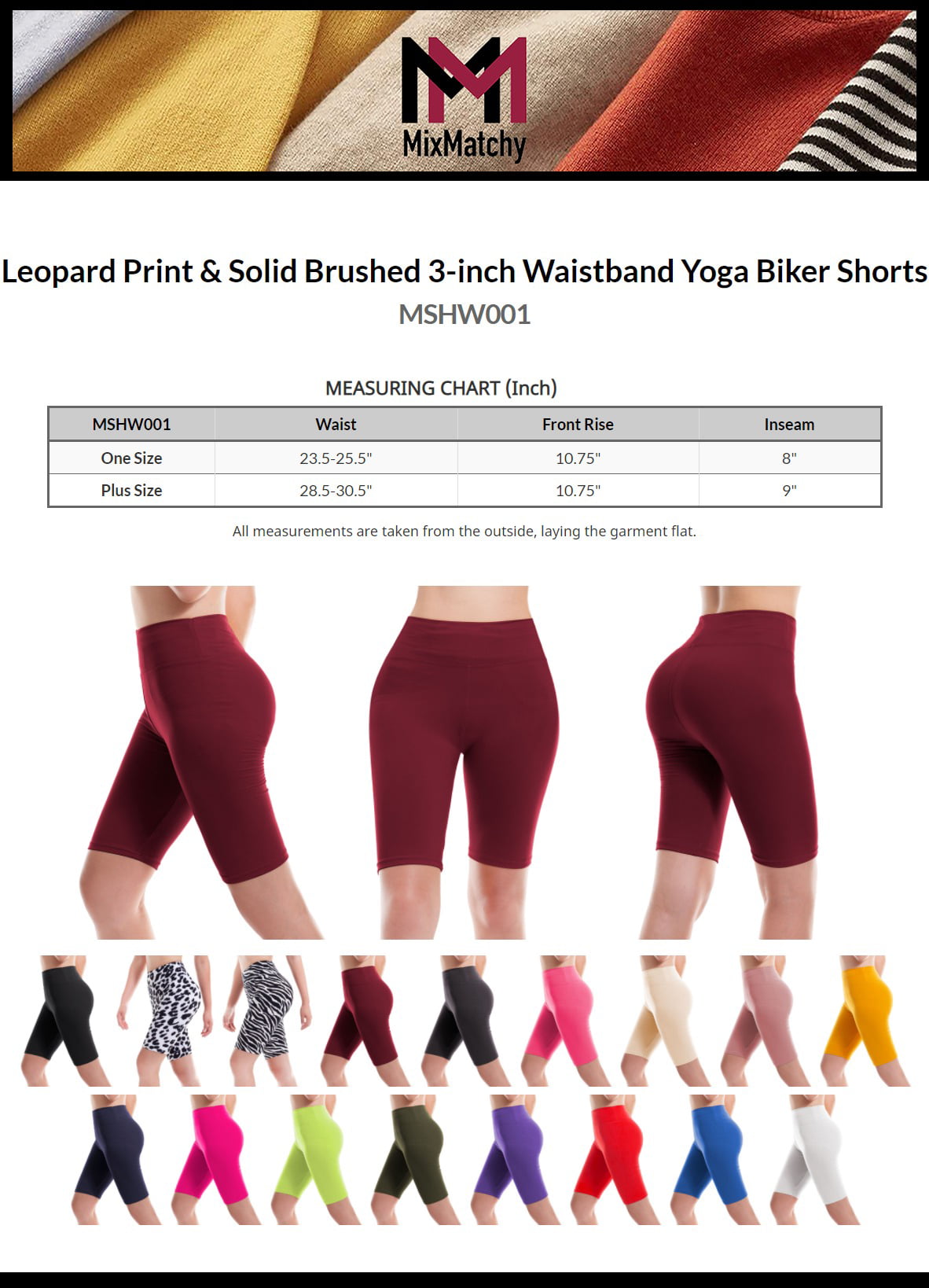 MixMatchy Womens Basic Solid/Print Brushed 3-inch Waistband Active Yoga Biker Shorts 