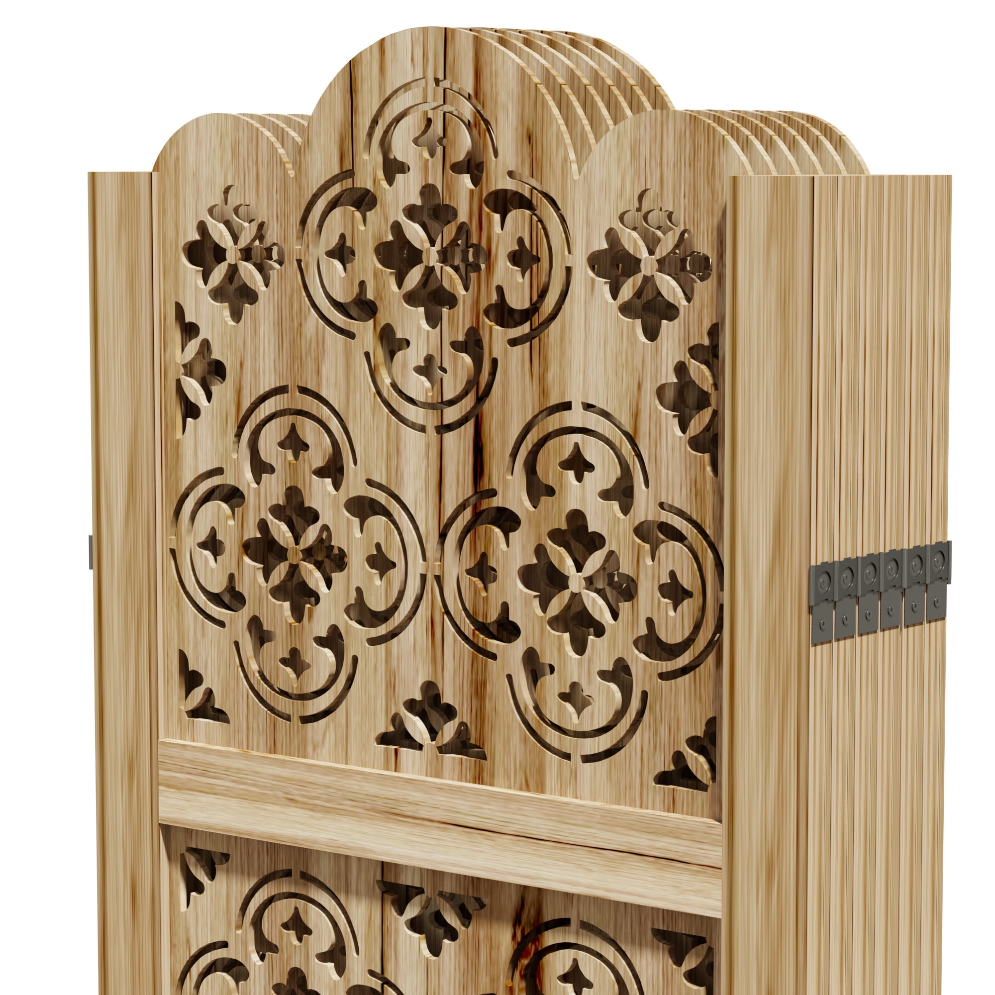 MAYEERTY 6-Piece 67×16" Natural Wood Privacy Panel Screen for Living Room, Coin Pattern
