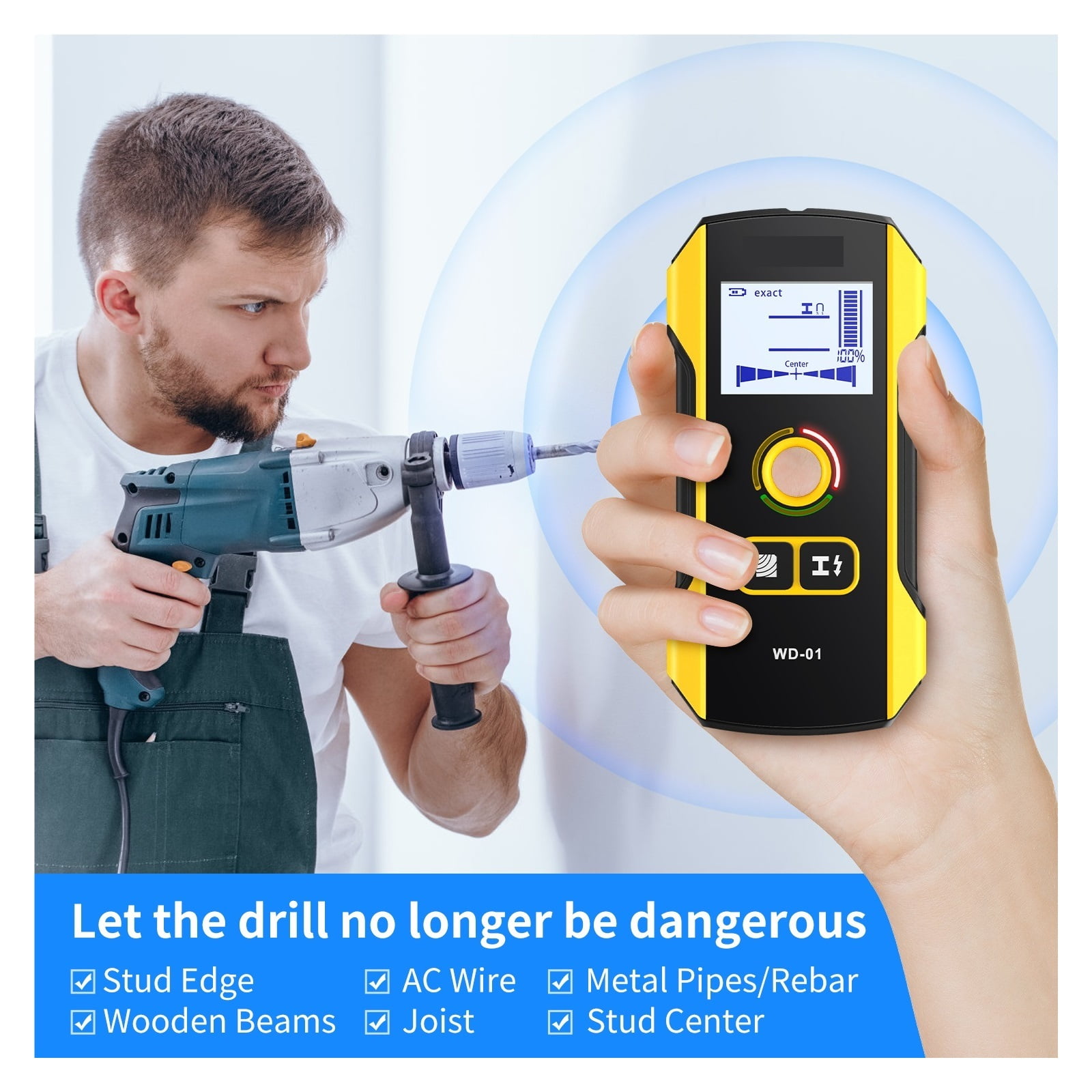 Metal Detector Wall Scanner with Designed Positioning Hole for AC Live Cable Wires Metal Wood Stud