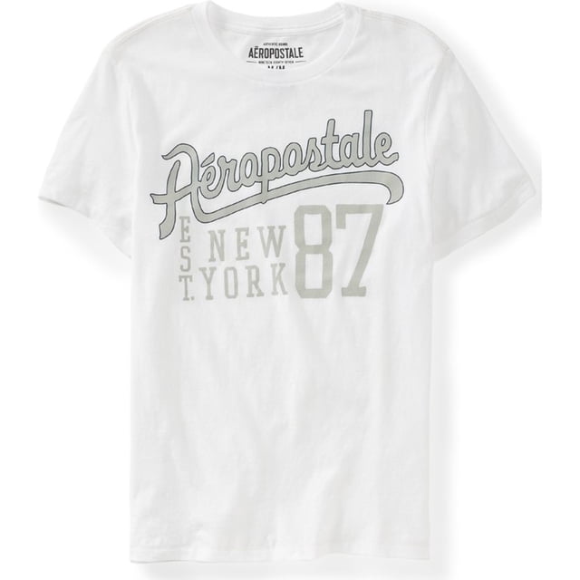 Aeropostale Mens Script New York 87 Graphic Camiseta, Blanco, X-Small Aeropostale Camiseta gráfica