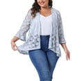 thumbnail image 1 of Cárdigans de talla grande para mujer Agnes Orinda, con frente abierto, mangas de campana 3/4, cobertura de encaje floral transparente, boleros y chaquetas 4X en gris, 1 of 5