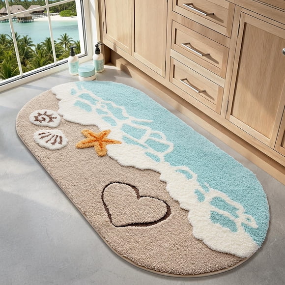 LUMI Extra Large Beach Bathroom Rugs, Non Slip Bath Mat Ultra Soft Washable Absorbent Quick Dry, Ocean Sea Theme Bath Rug with St