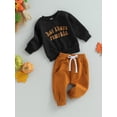 thumbnail image 3 of Arvbitana Newborn Baby Boys Halloween Long Sleeve Round Neck Letter Print Sweatshirt Tops + SweatPants Toddler Kids 2-Piece Casual Outfit Set 0M-3T, 3 of 8