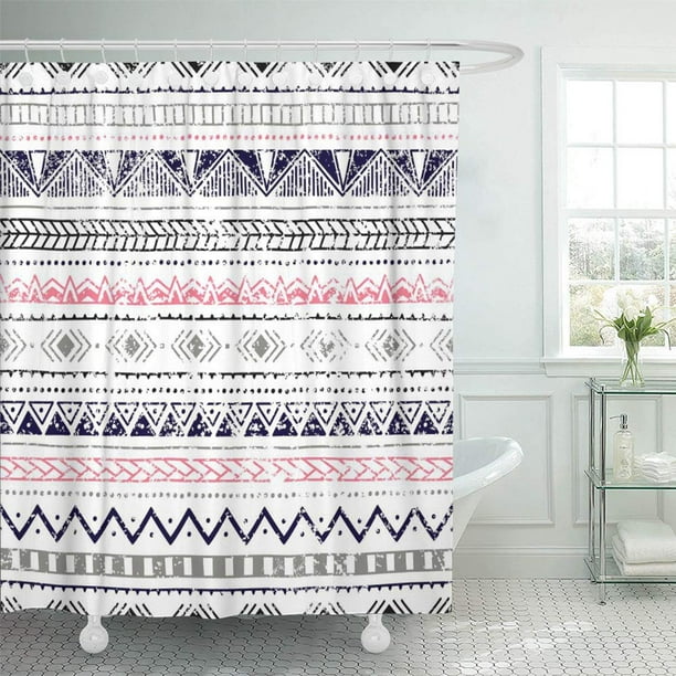Pknmt Colorful Border Ethnic Geometric, Black And White Shower Curtain Set
