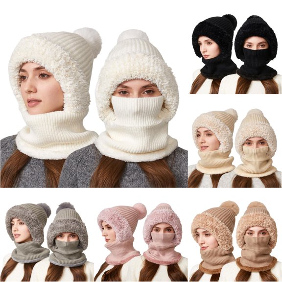 HNMKIU Winter Warmth Lined Scarf Hat Set For Cold Weather Outdoor Activities Thermal Face White - One Size