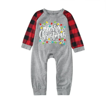 

Randolph Christmas Baby Letter Plaid Print Jumpsuit Romper Xmas Family Matching Pajamas Clothes