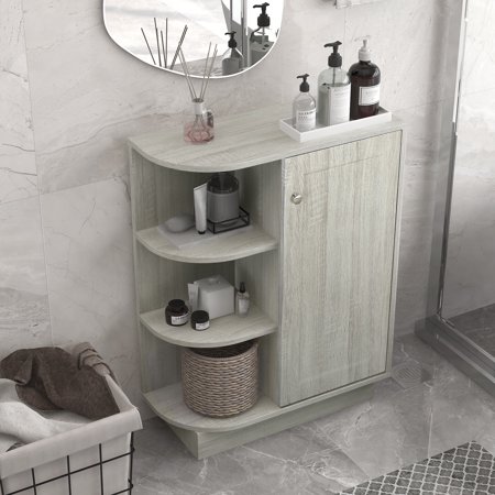 ikayaa Open Style Shelf Cabinet with Adjustable Plates Ample Storage Space Easy to Assemble  Oak