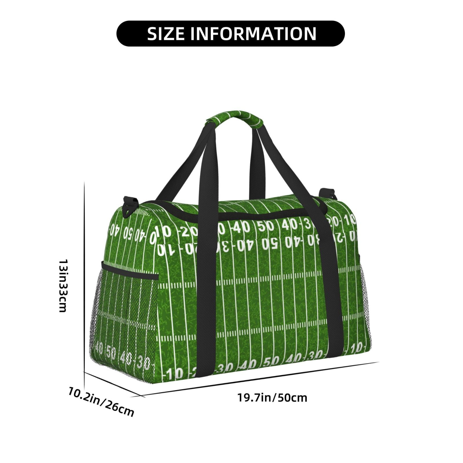 Defioc American Football Field2 Print Hand Travel Bag - Foldable Travel Duffel Bags for Men Women -Sport Gym Bag - Overnight Travel Duffel Bag - Adjustable Shoulder Strap
