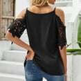 thumbnail image 5 of DuoJiaJ Women Summer V Neck Cold Shoulder Tops T Shirts Cut Out Lace Short Sleeve Solid Color Blouses Shirt Women’s Summer Tops Black L, 5 of 5