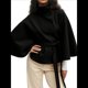thumbnail image 1 of Ponchos con Mangas de Murciélago para Mujer, Abrigo de Lana con Cuello Alto y Cinturón, Chaqueta Corta de Invierno Negro L, 1 of 7